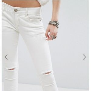 Free People Ripped Off White Cropped Jeans